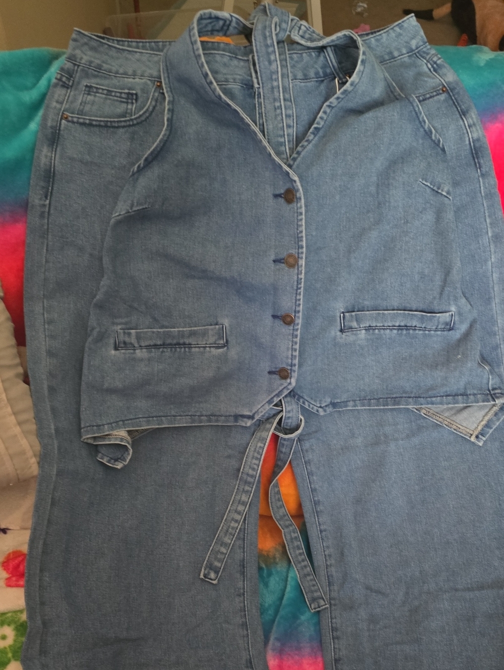 Women’s Denim Jeans Anf Tie Back Vest- Light Blue